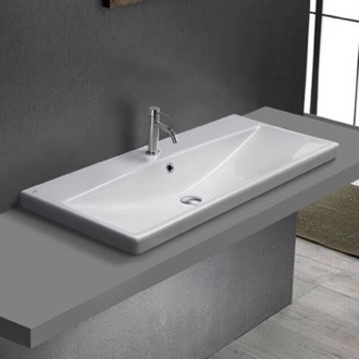 Bathroom Sink Drop In Bathroom Sink, White Ceramic, Rectangular CeraStyle 032400-U/D